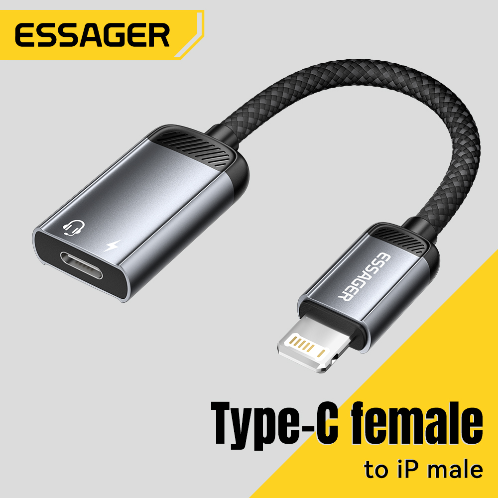 Wired Earphone Lightning - Essager Type-C Audio Adapter Cable Type-C